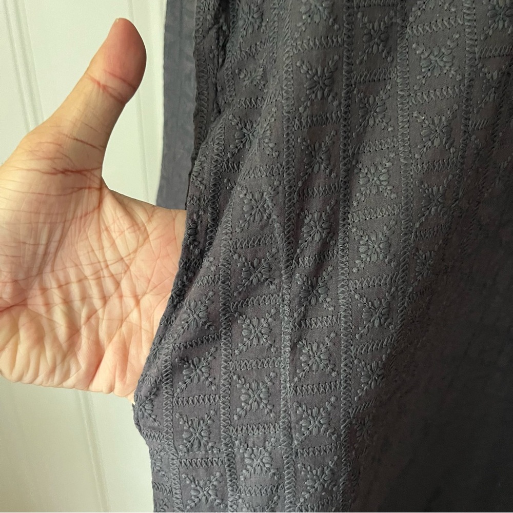 KALKI grey embroidered mandarin collar long sleeve tunic shirt midi dress - Picture 3 of 8